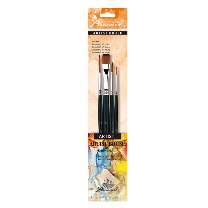 Phoenix Brown Nylon Multi Purpose Acrylic and Watercolor Classic Set
