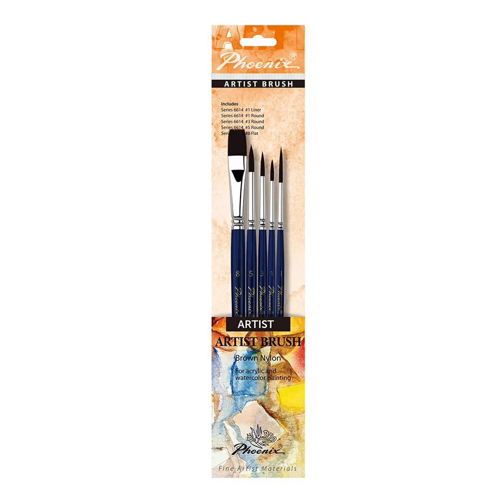 Phoenix Brown Nylon Multi Purpose Acrylic and Watercolor Classic Set