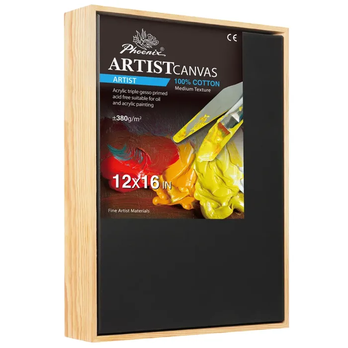Phoenix Artist Series, 13oz Black Gesso Primed FLOATING Cotton Canvas ±380g/m²