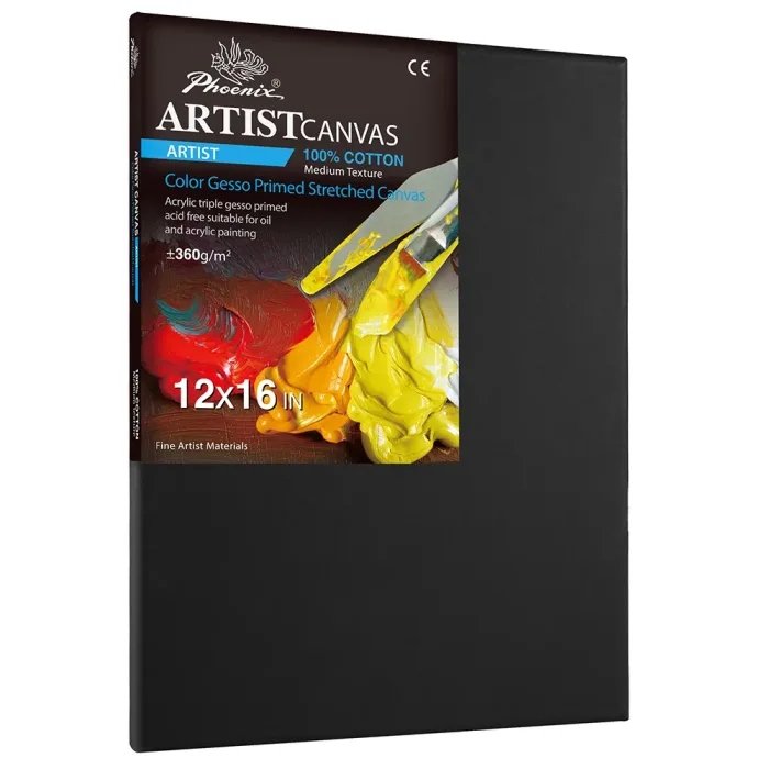 Phoenix Artist Series, 13oz Black Acrylic Titanium Primed Cotton Canvas ±380g/m²