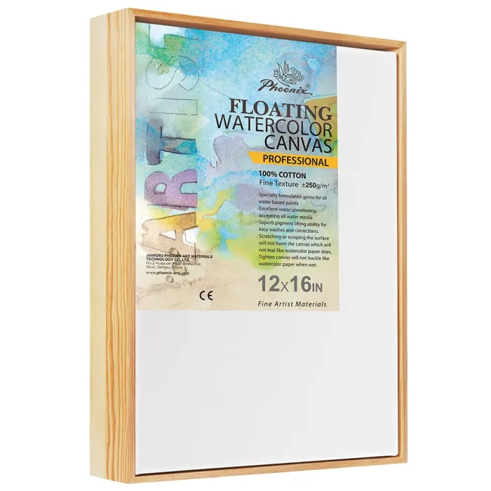 Phoenix Professional Series, 8oz Watercolor Specially Formulated Gesso Floating Cotton Canvas ±250g/m²