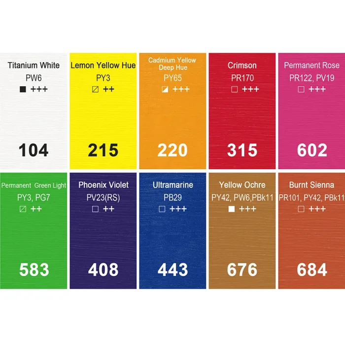 PHOENIX ARTIST ACRYLIC COLOUR SET 10*22ml - Image 2