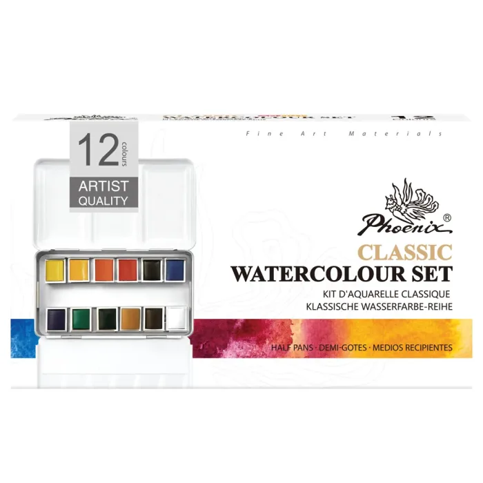 PHOENIX ARTIST WATERCOLOUR  PORTABLE SET 12*COLOURS - Image 3