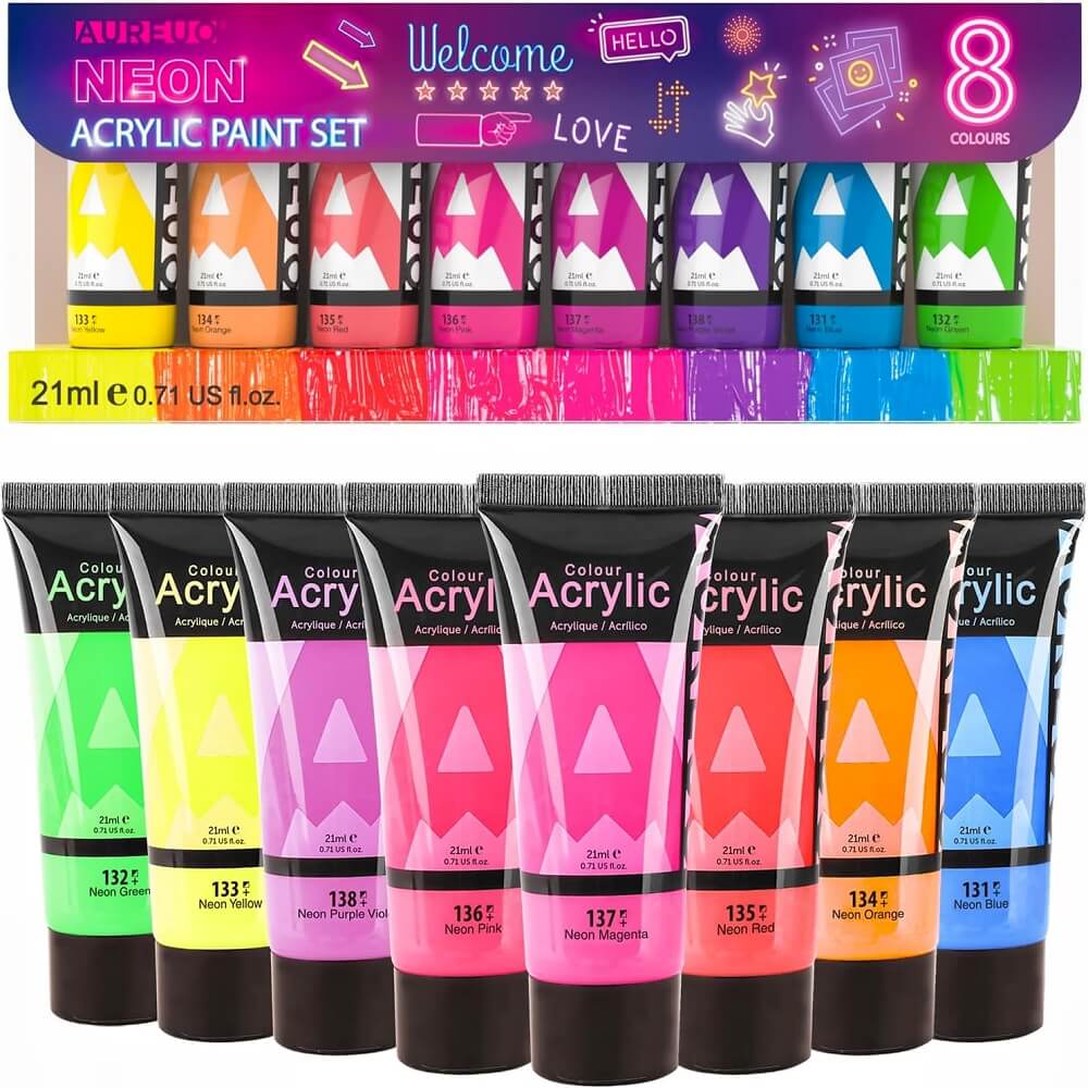 NEON ACRYLIC PAINT SET 8 COLOURS