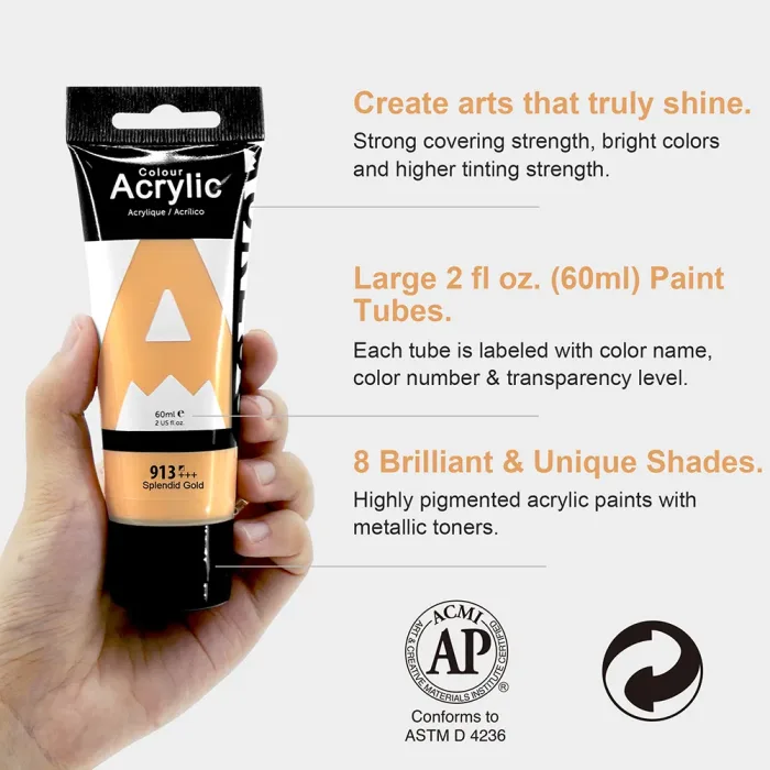 METALLIC ACRYLIC PAINT SET 8 COLOURS - Image 4