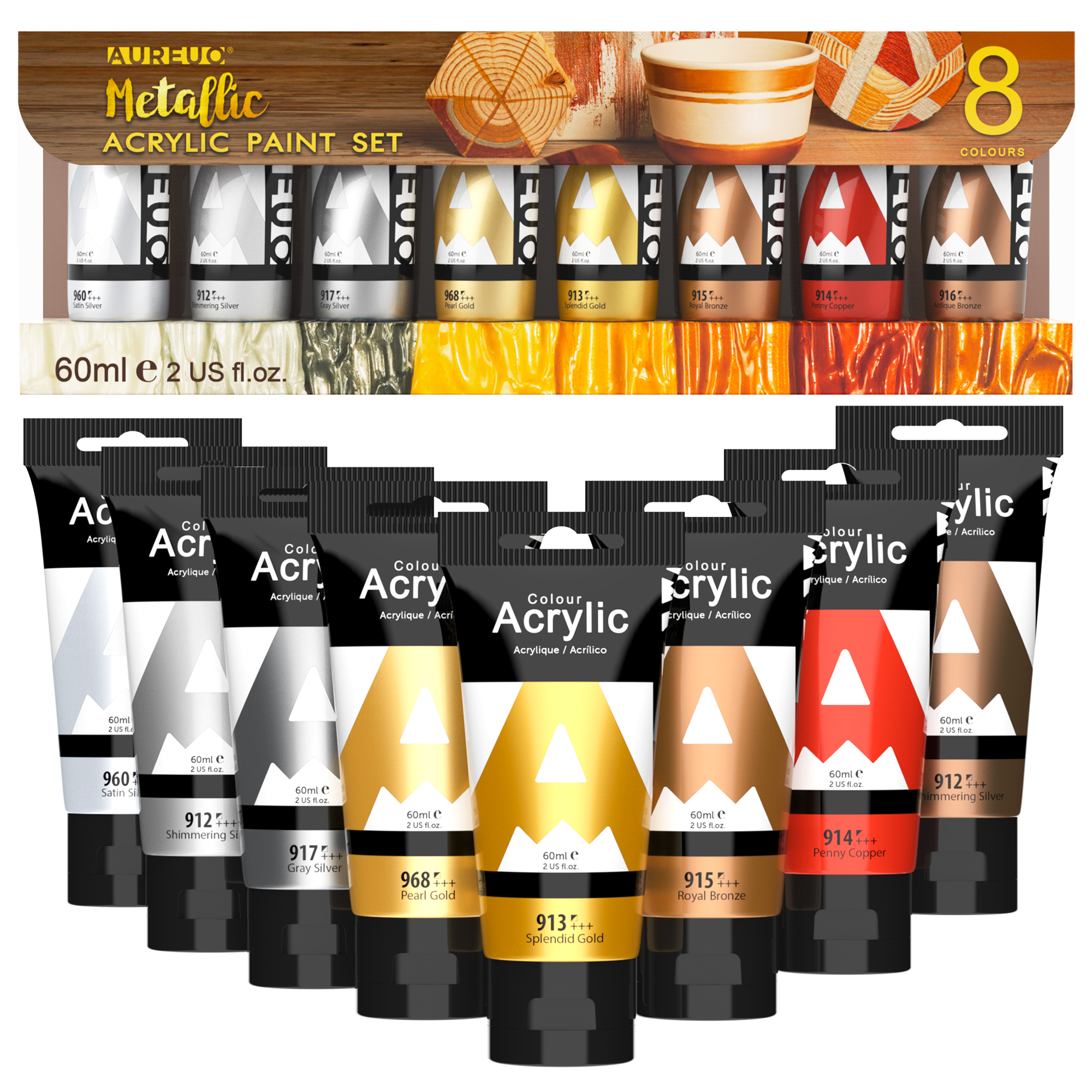 METALLIC ACRYLIC PAINT SET 8 COLOURS