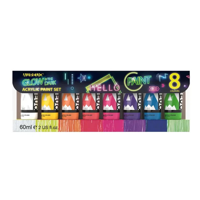 GLOW IN THE DARK ACRYLIC PAINT SET 8 COLOURS