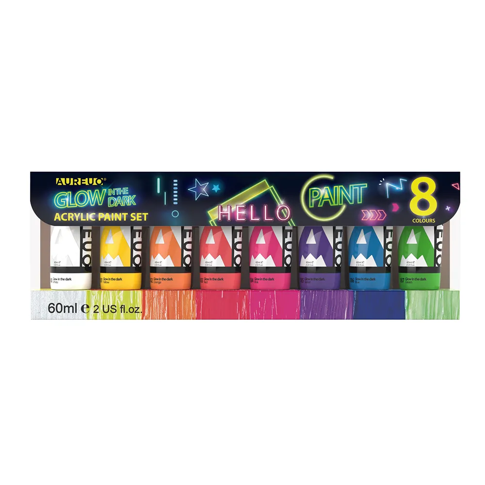 GLOW IN THE DARK ACRYLIC PAINT SET 8 COLOURS