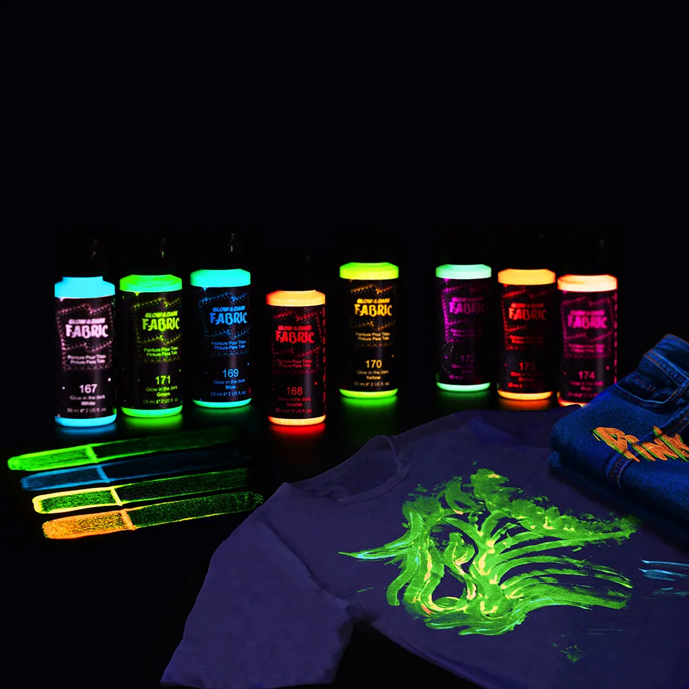 GLOW IN THE DARK FABRIC PAINT SET 8 X 59ML