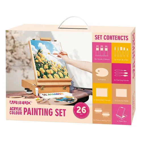 ACRYLIC PAINTING EASEL CASE SET 26 PCS