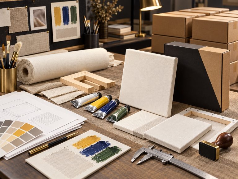 Art supplies product development workflow from material samples to packaging and bulk order